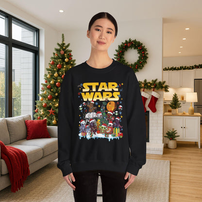Star Wars Christmas Collage Sweatshirt | Retro Galaxy Holiday Unisex Crewneck | Nerdy Sci-Fi Ugly Christmas Sweater