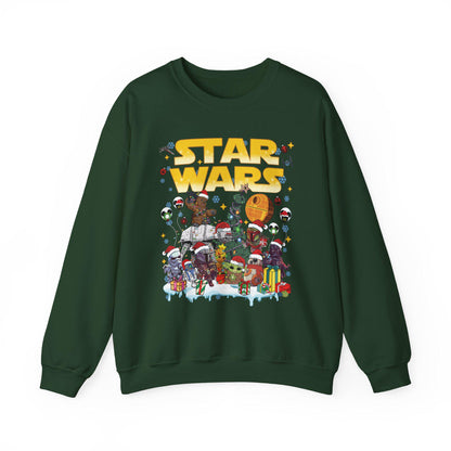 Star Wars Christmas Collage Sweatshirt | Retro Galaxy Holiday Unisex Crewneck | Nerdy Sci-Fi Ugly Christmas Sweater
