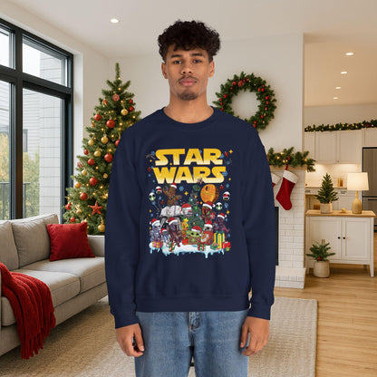 Star Wars Christmas Collage Sweatshirt | Retro Galaxy Holiday Unisex Crewneck | Nerdy Sci-Fi Ugly Christmas Sweater