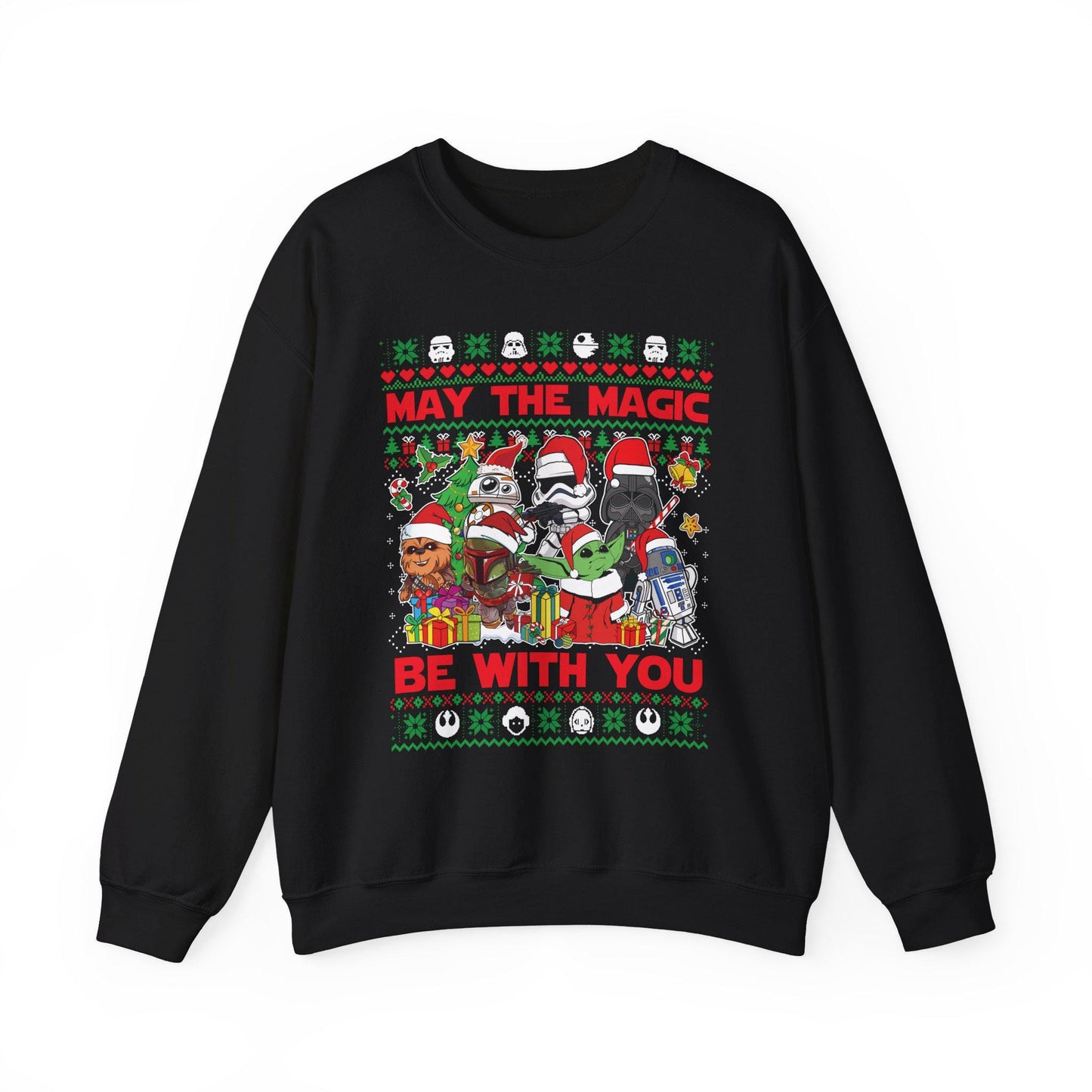 Star Wars Christmas Magic Sweatshirt | May the Holiday Magic Be With You Ugly Christmas Sweater | Retro Sci-Fi Unisex Crewneck