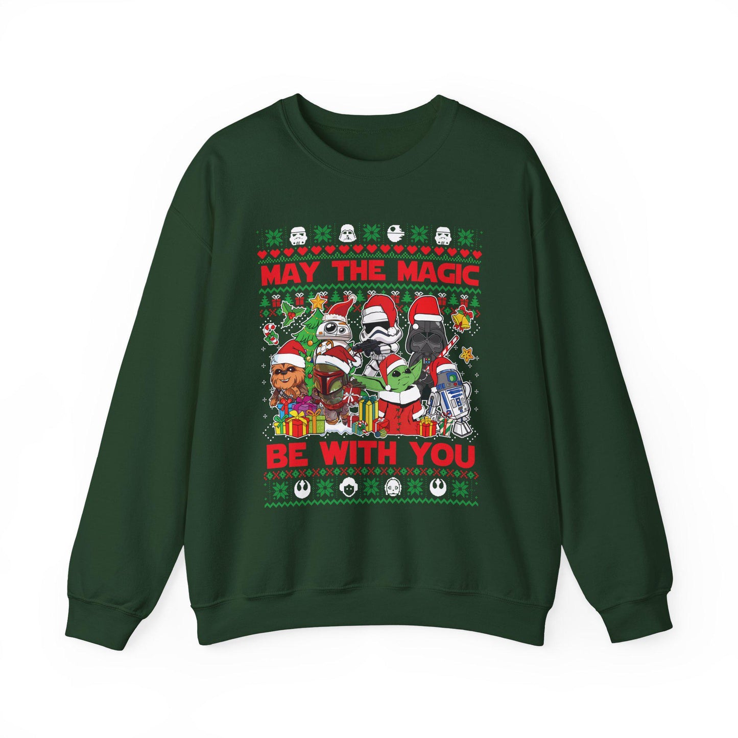Star Wars Christmas Magic Sweatshirt | May the Holiday Magic Be With You Ugly Christmas Sweater | Retro Sci-Fi Unisex Crewneck