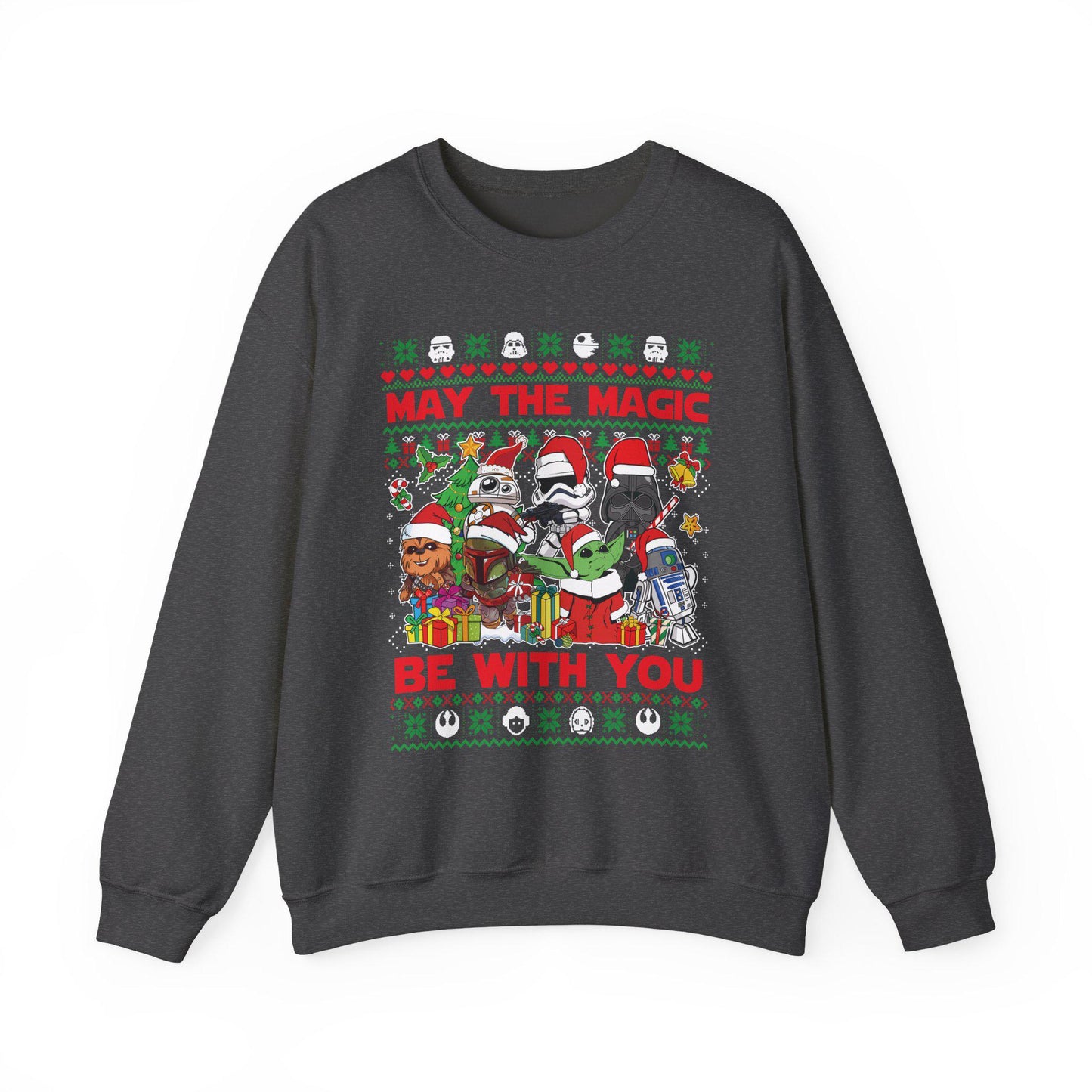 Star Wars Christmas Magic Sweatshirt | May the Holiday Magic Be With You Ugly Christmas Sweater | Retro Sci-Fi Unisex Crewneck