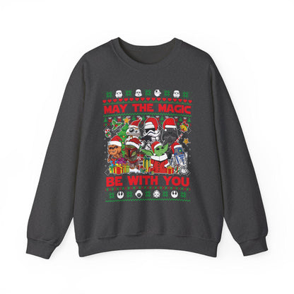 Star Wars Christmas Magic Sweatshirt | May the Holiday Magic Be With You Ugly Christmas Sweater | Retro Sci-Fi Unisex Crewneck