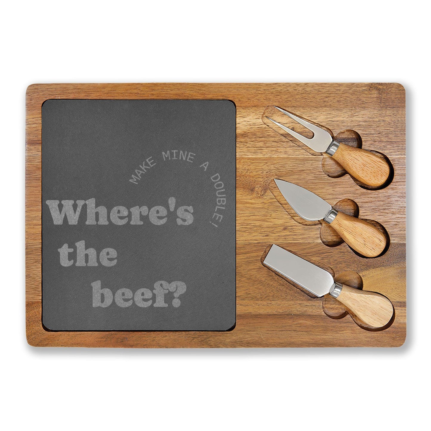Wheres the Beef? Engraved Charcuterie Board with Slate Insert | Funny Serving Board | Acacia Wood Cheese Board Gift
