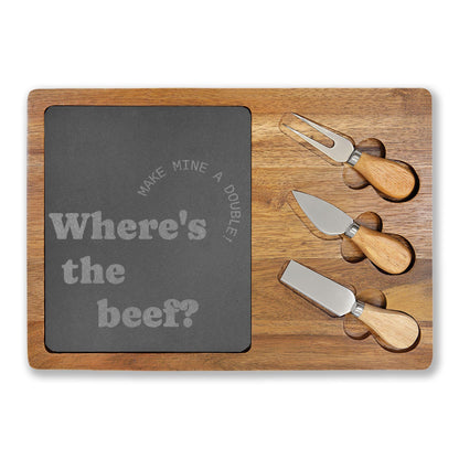 Wheres the Beef? Engraved Charcuterie Board with Slate Insert | Funny Serving Board | Acacia Wood Cheese Board Gift