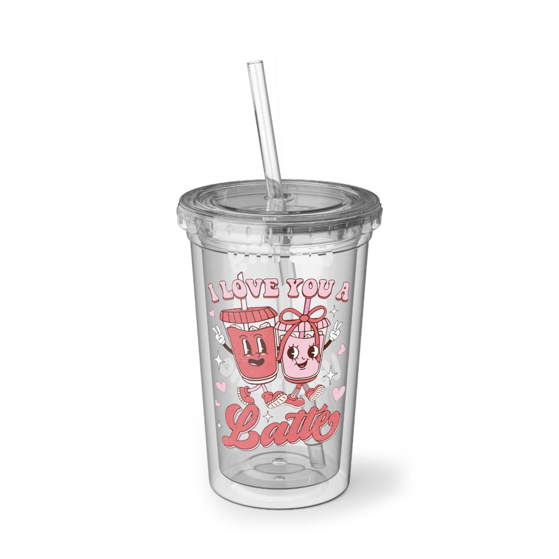 Valentine Acrylic Tumbler Cup | I Love You a Latte Cute Couple Design | Be My Valentine Heart Cup | Clear Cold Cup With Lid Straw