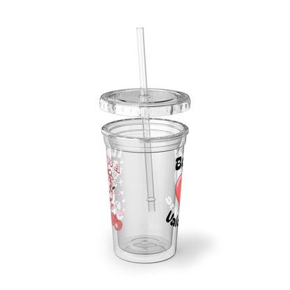 Valentine Acrylic Tumbler Cup | I Love You a Latte Cute Couple Design | Be My Valentine Heart Cup | Clear Cold Cup With Lid Straw