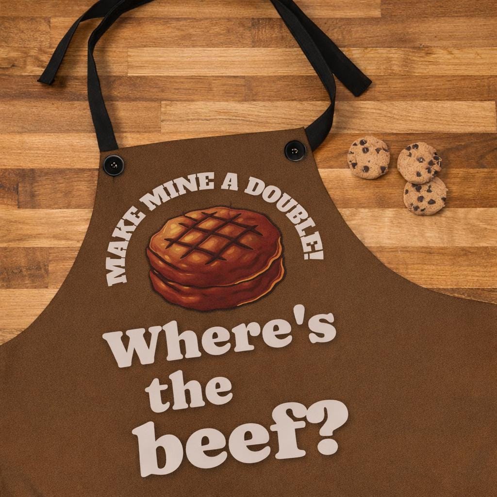 Wheres the Beef Apron | Make Mine a Double | Funny Burger Apron | BBQ Grilling Gift