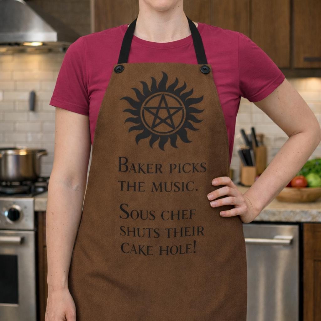 Supernatural Sigil Baker Picks The Music Apron | Kitchen Apron, Brown AOP