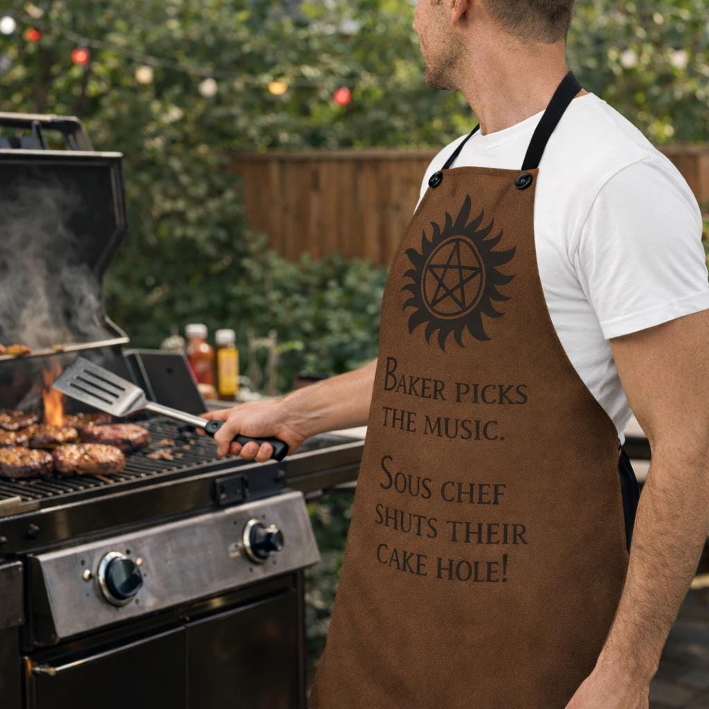 Supernatural Sigil Baker Picks The Music Apron | Kitchen Apron, Brown AOP