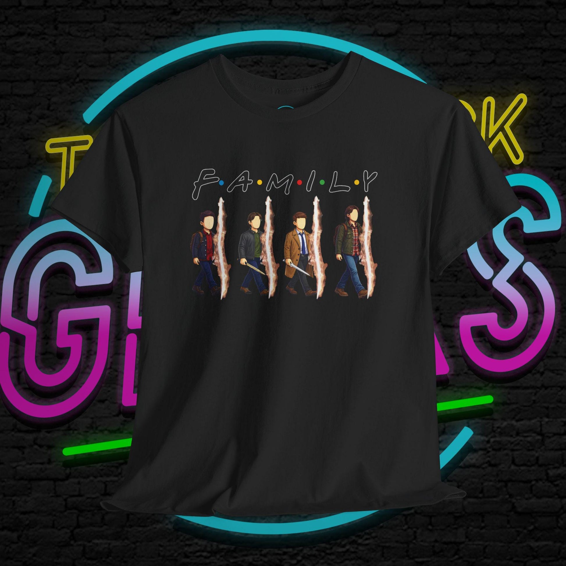 SPN Family Rift Travelers Shirt | Found Family Hunter Lineup Tee | Fan-Inspired Roadtrip Graphic | Gildan 5000 Unisex (Dark Colors)