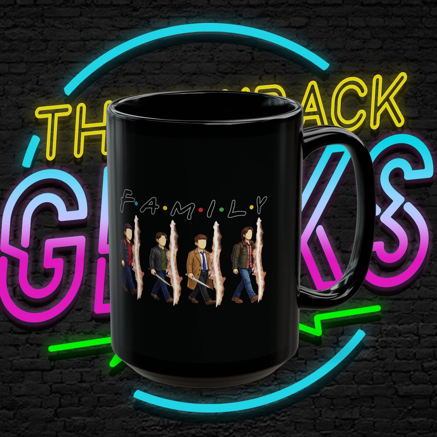 SPN Family Rift Travelers Mug | Found Family Coffee Mug | Fan-Inspired TV Tribute | Black Ceramic Mug (11oz / 15oz)