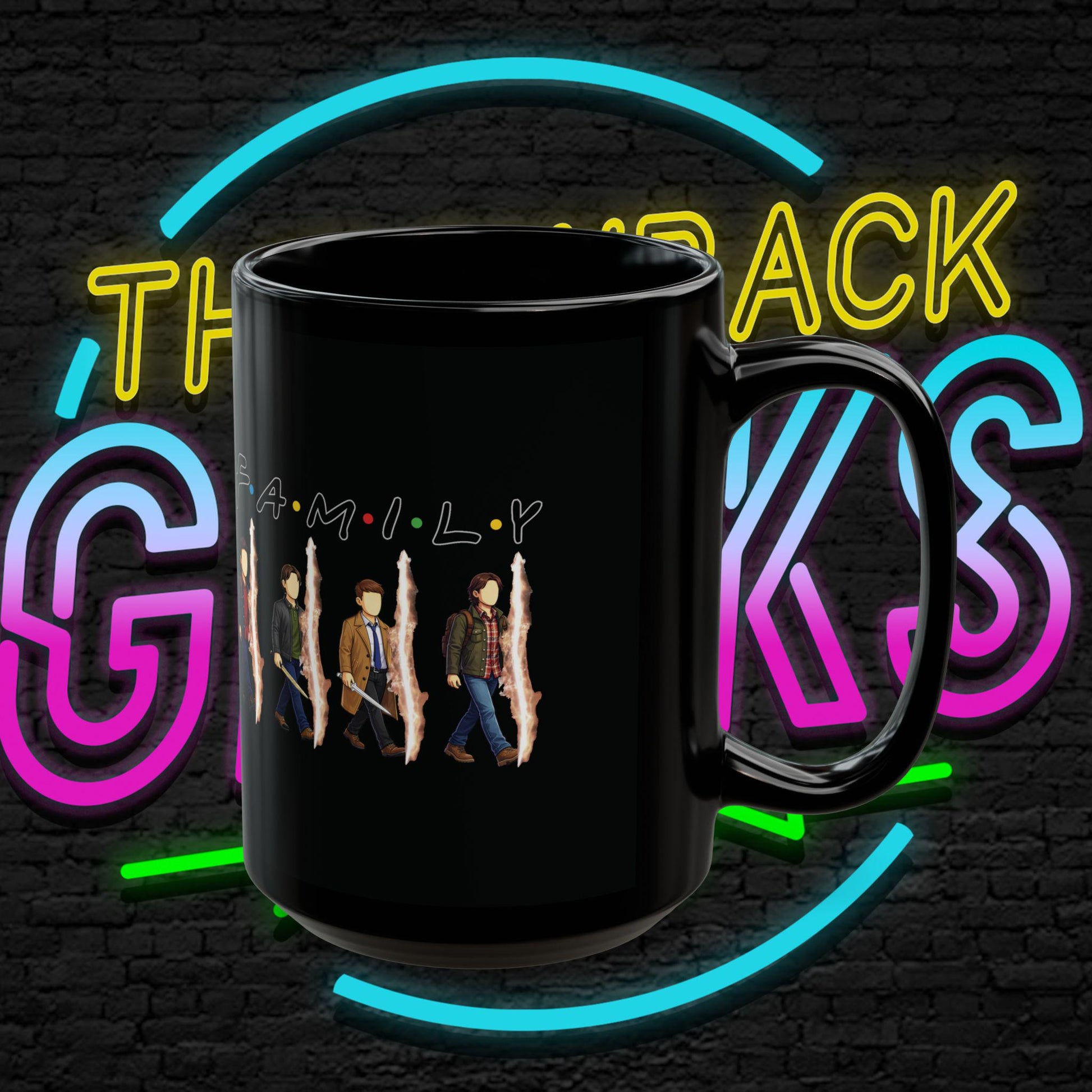 SPN Family Rift Travelers Mug | Found Family Coffee Mug | Fan-Inspired TV Tribute | Black Ceramic Mug (11oz / 15oz)