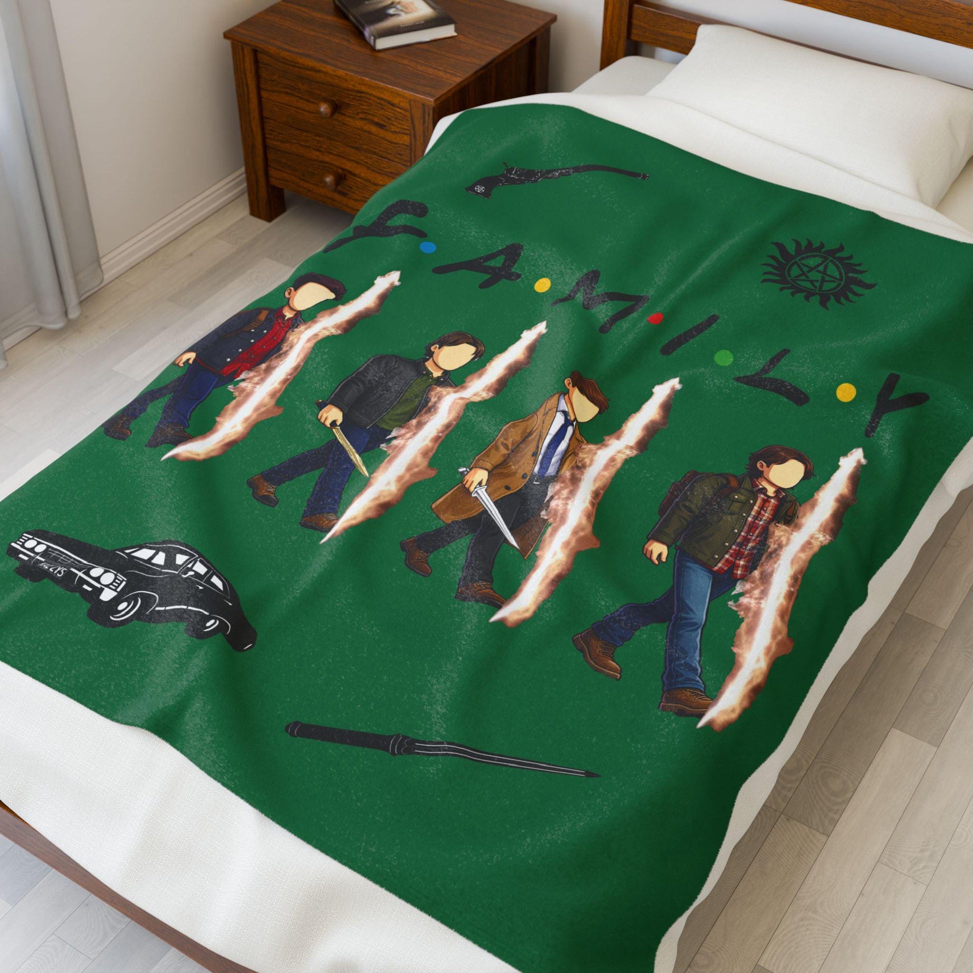 SPN Family Rift Travelers Blanket | Found Family Throw Blanket | Fan-Inspired TV Tribute | Dark Green Blanket (30x40, 50x60, 60x80)