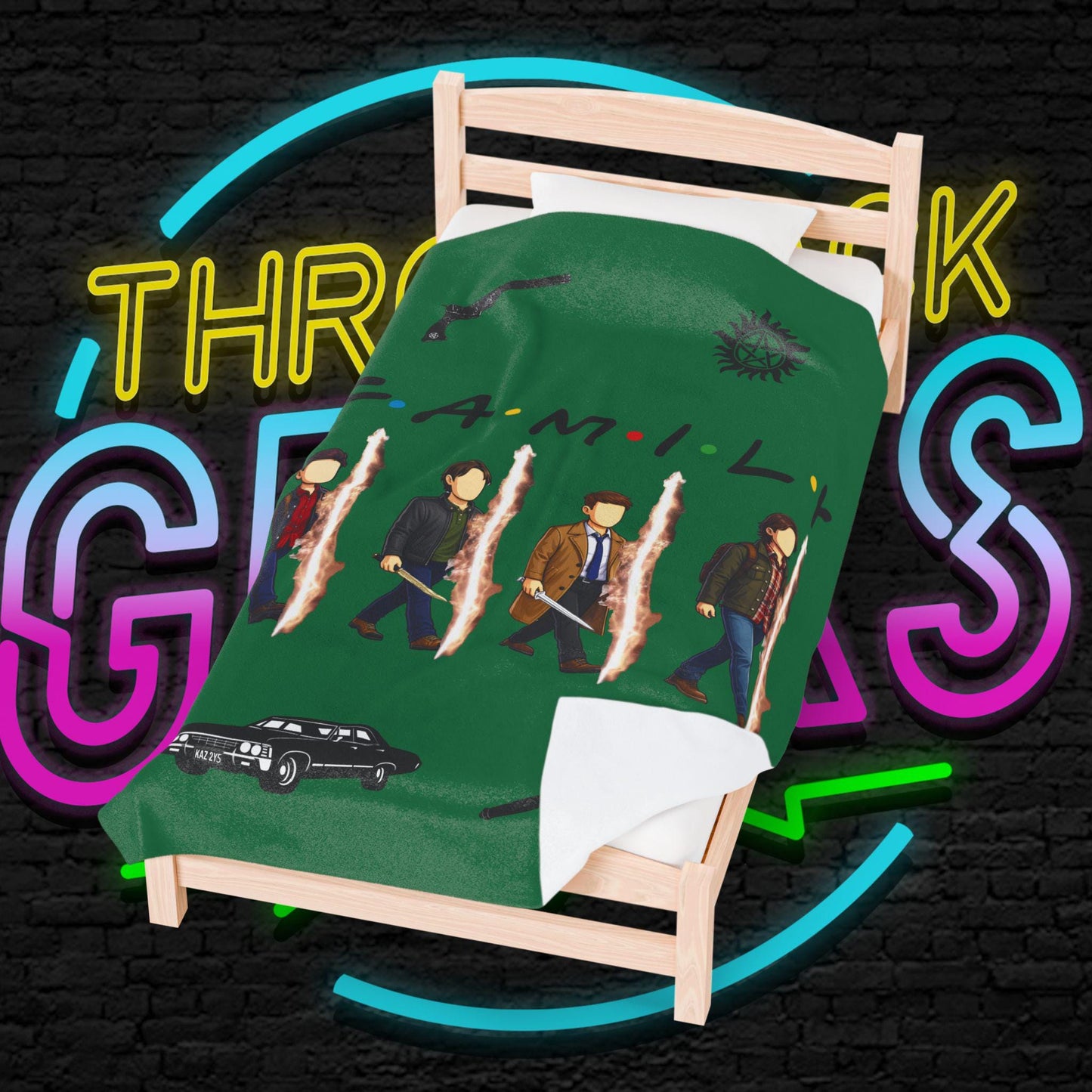 SPN Family Rift Travelers Blanket | Found Family Throw Blanket | Fan-Inspired TV Tribute | Dark Green Blanket (30x40, 50x60, 60x80)