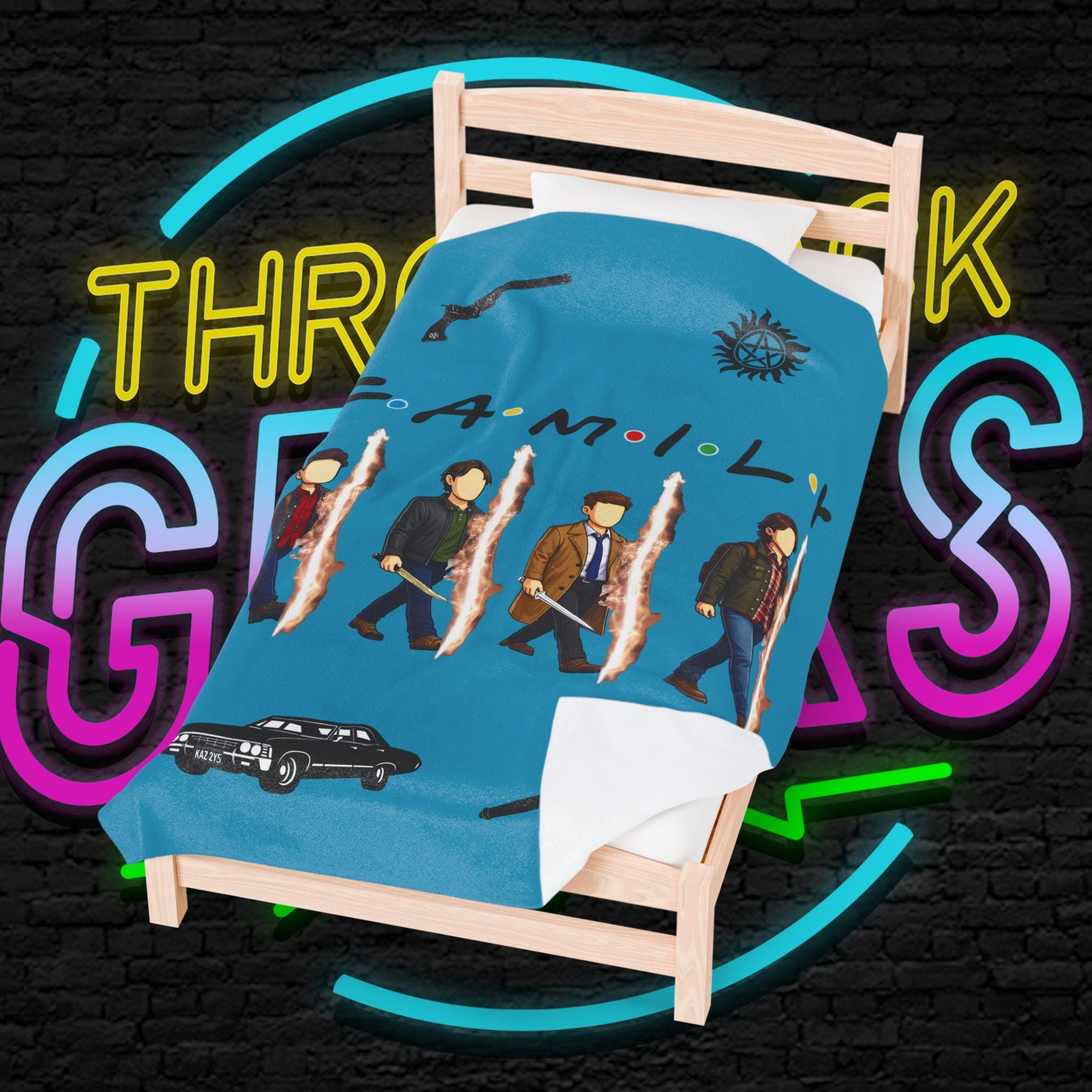 SPN Family Rift Travelers Blanket | Found Family Throw Blanket | Fan-Inspired TV Tribute | Turquoise Blanket (30x40, 50x60, 60x80)