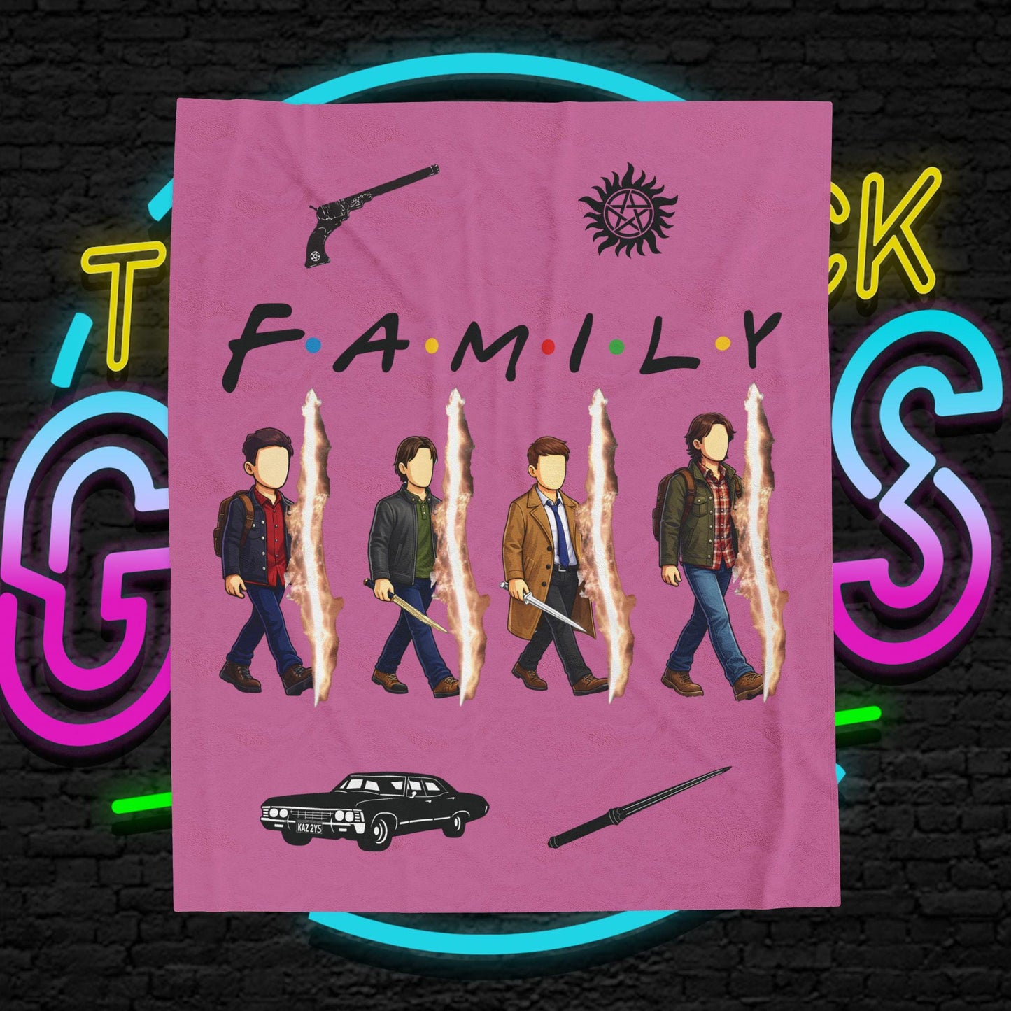SPN Family Rift Travelers Blanket | Found Family Throw Blanket | Fan-Inspired TV Tribute | Light Pink Blanket (30x40, 50x60, 60x80)