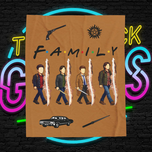 SPN Family Rift Travelers Blanket | Found Family Throw Blanket | Fan-Inspired TV Tribute | Light Brown Blanket (30x40, 50x60, 60x80)