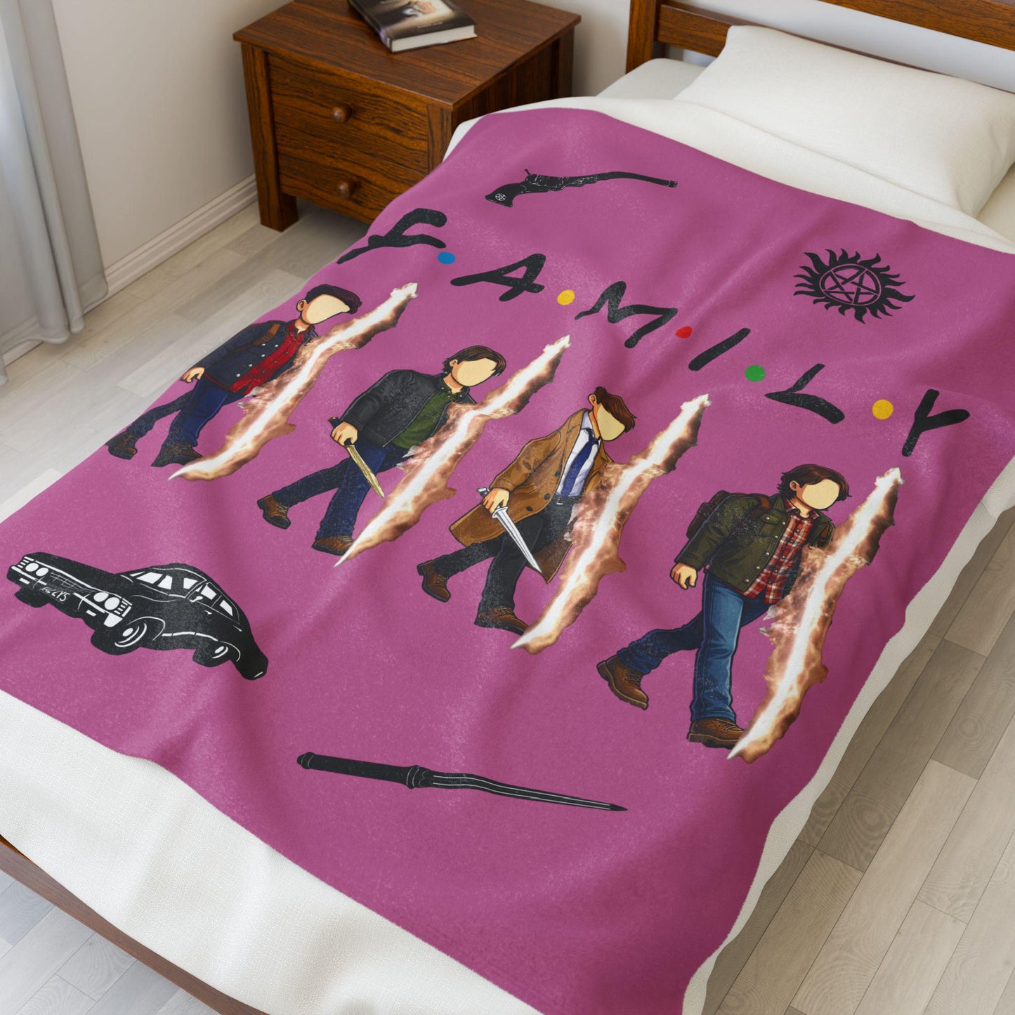 SPN Family Rift Travelers Blanket | Found Family Throw Blanket | Fan-Inspired TV Tribute | Light Pink Blanket (30x40, 50x60, 60x80)
