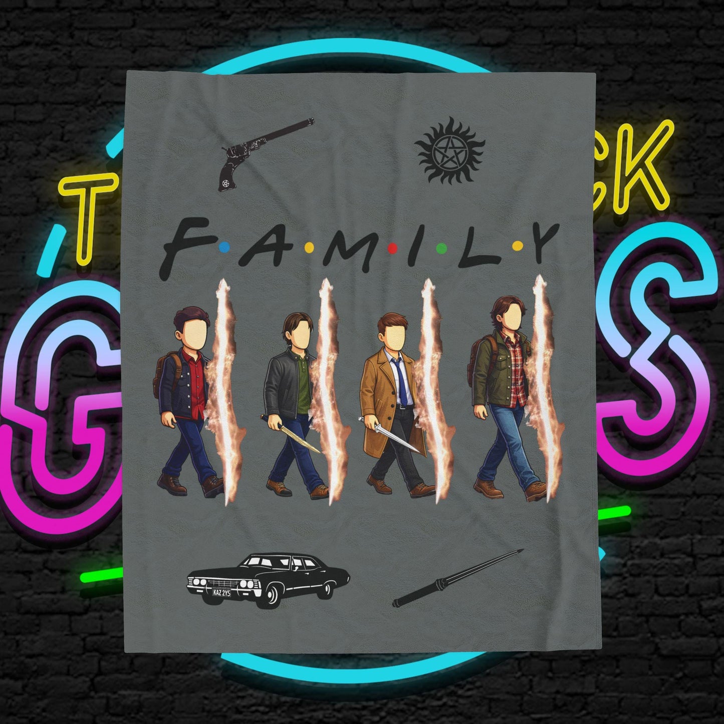 SPN Family Rift Travelers Blanket | Found Family Throw Blanket | Fan-Inspired TV Tribute | Dark Grey Blanket (30x40, 50x60, 60x80)