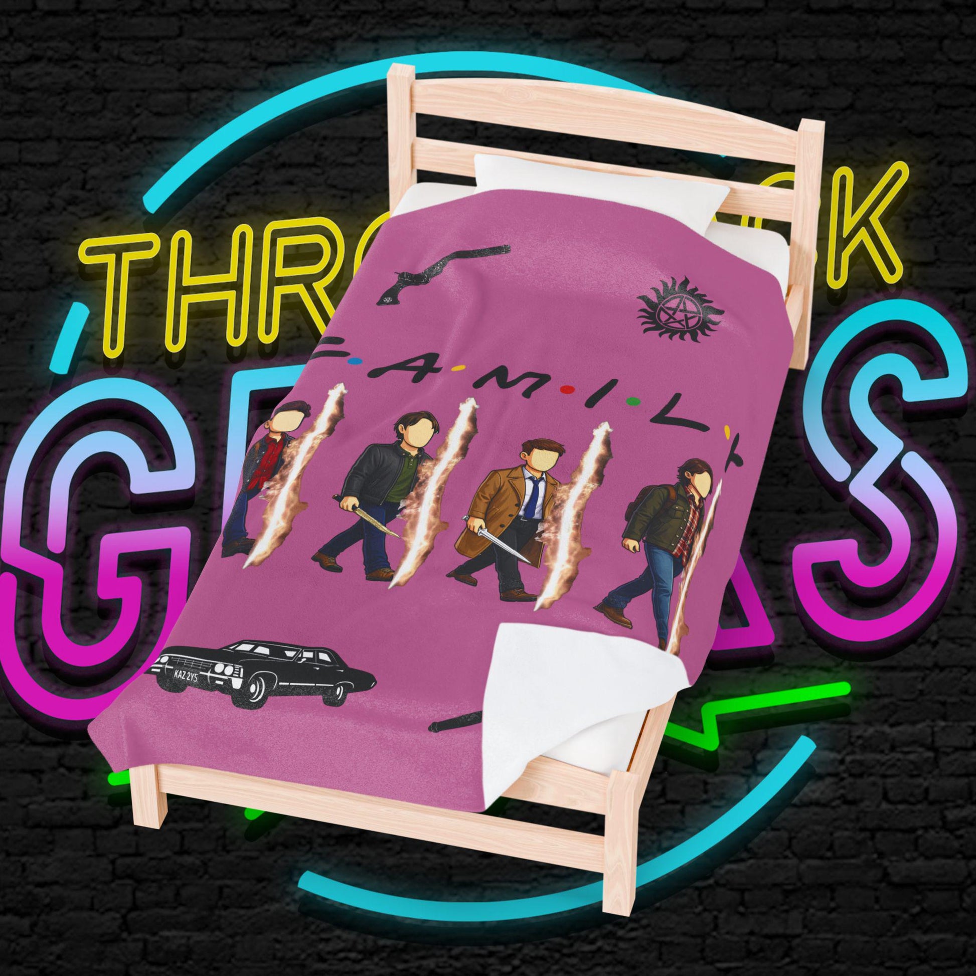 SPN Family Rift Travelers Blanket | Found Family Throw Blanket | Fan-Inspired TV Tribute | Light Pink Blanket (30x40, 50x60, 60x80)