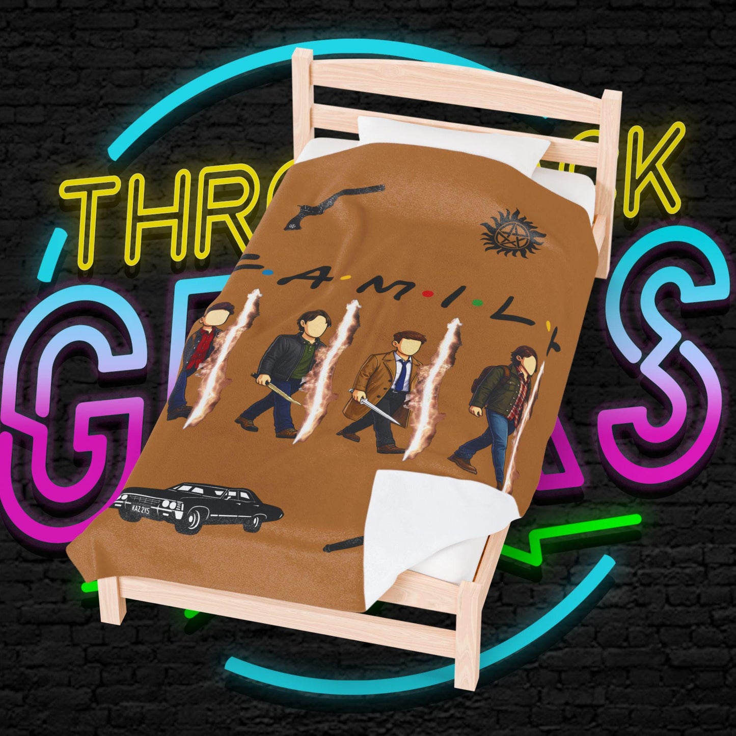 SPN Family Rift Travelers Blanket | Found Family Throw Blanket | Fan-Inspired TV Tribute | Light Brown Blanket (30x40, 50x60, 60x80)