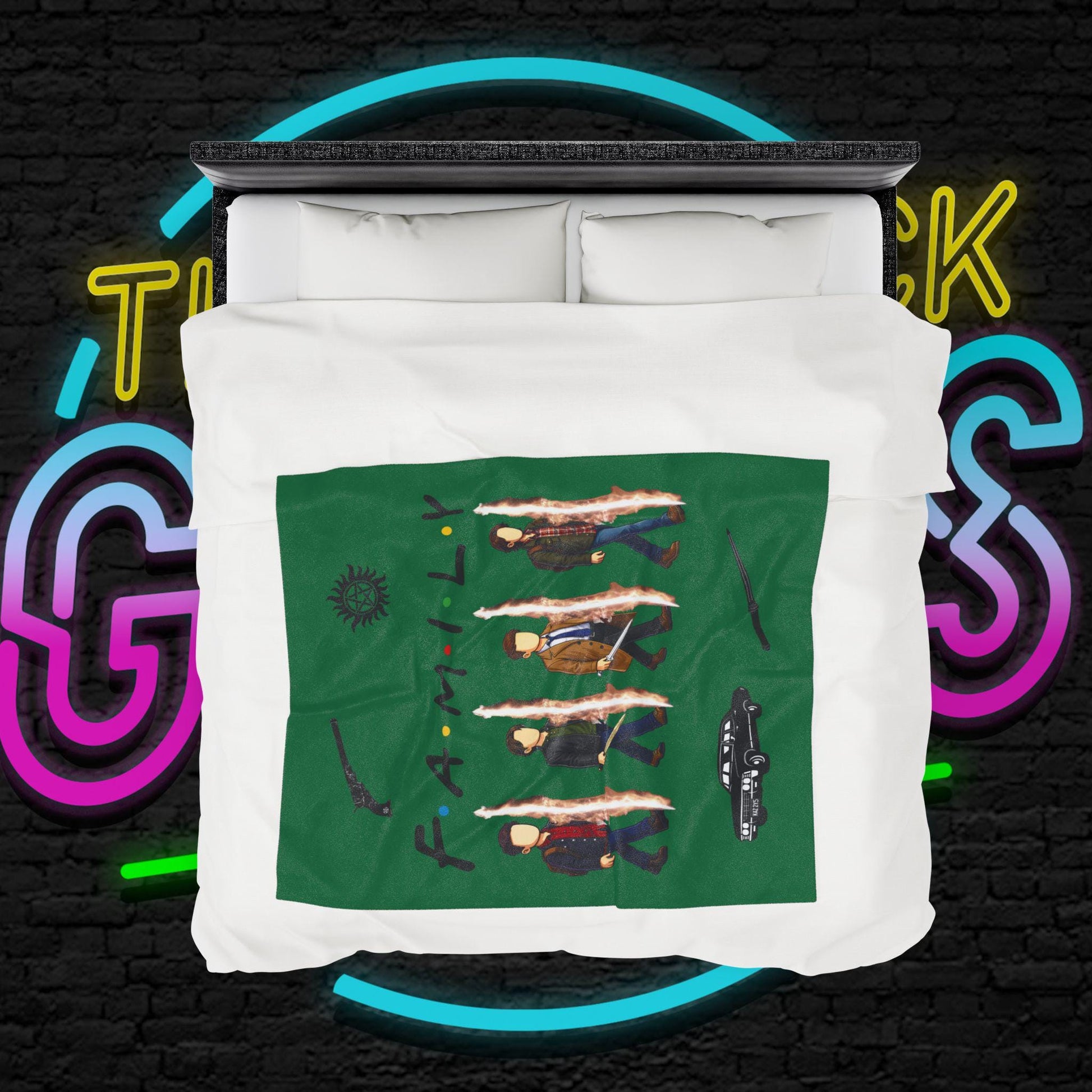 SPN Family Rift Travelers Blanket | Found Family Throw Blanket | Fan-Inspired TV Tribute | Dark Green Blanket (30x40, 50x60, 60x80)