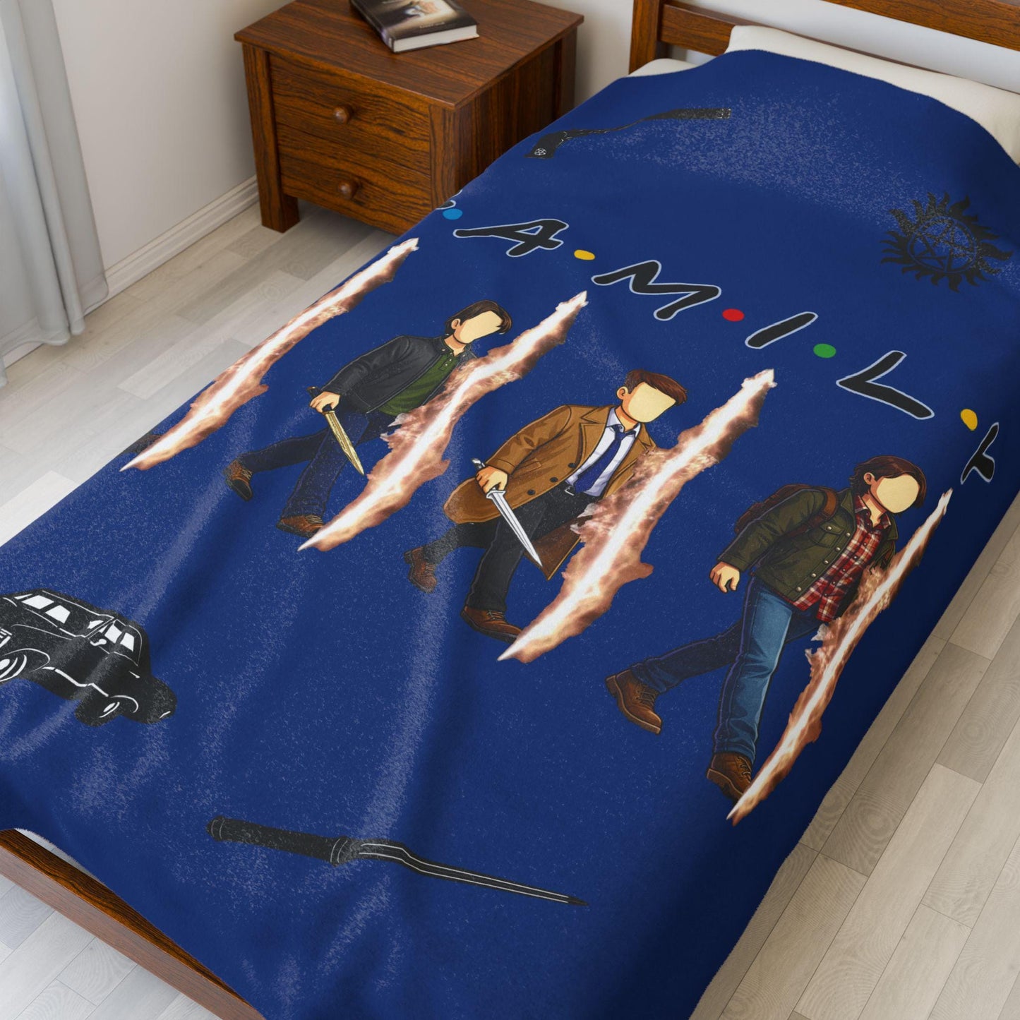 SPN Family Rift Travelers Blanket | Found Family Throw Blanket | Fan-Inspired TV Tribute | Dark Blue Blanket (30x40, 50x60, 60x80)