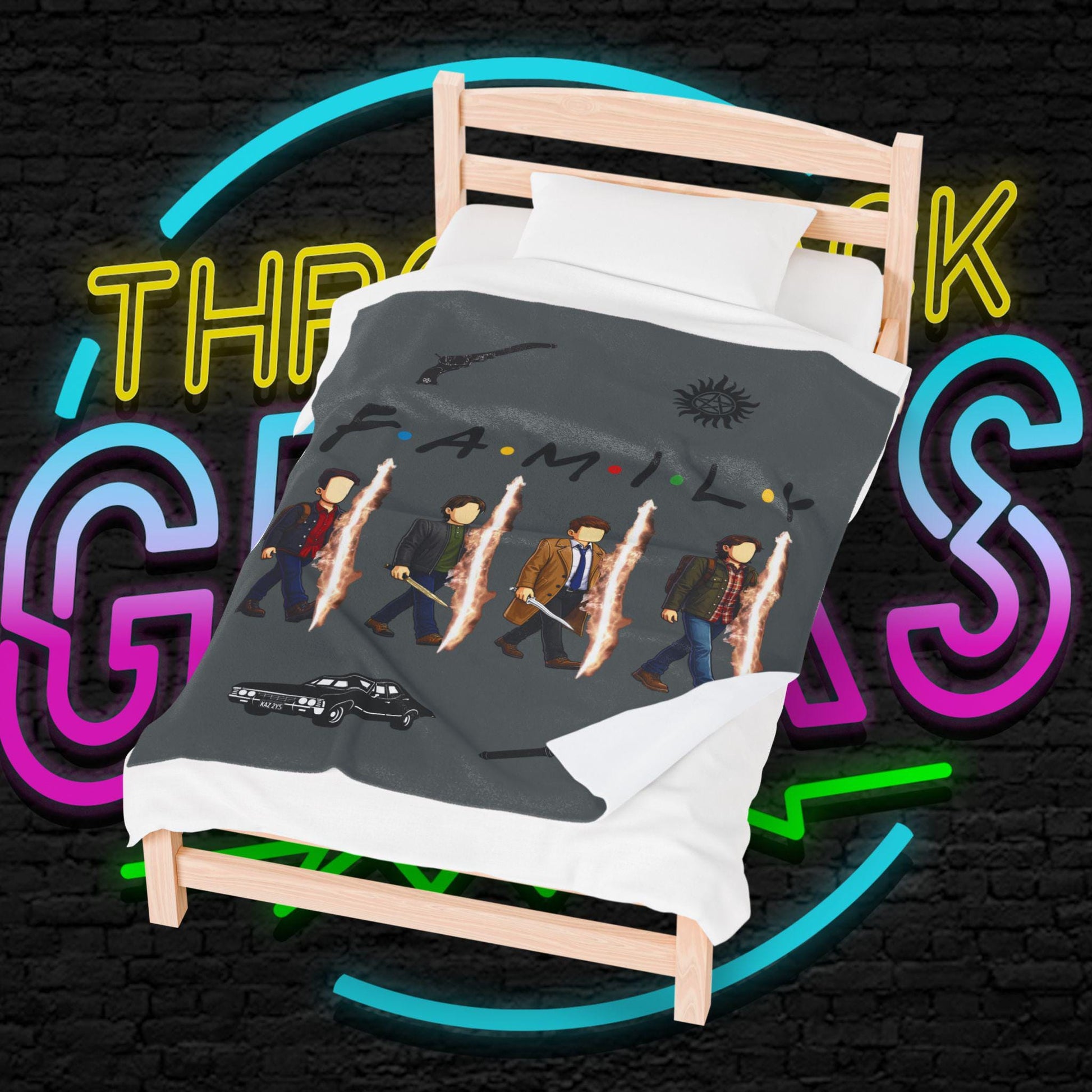 SPN Family Rift Travelers Blanket | Found Family Throw Blanket | Fan-Inspired TV Tribute | Dark Grey Blanket (30x40, 50x60, 60x80)