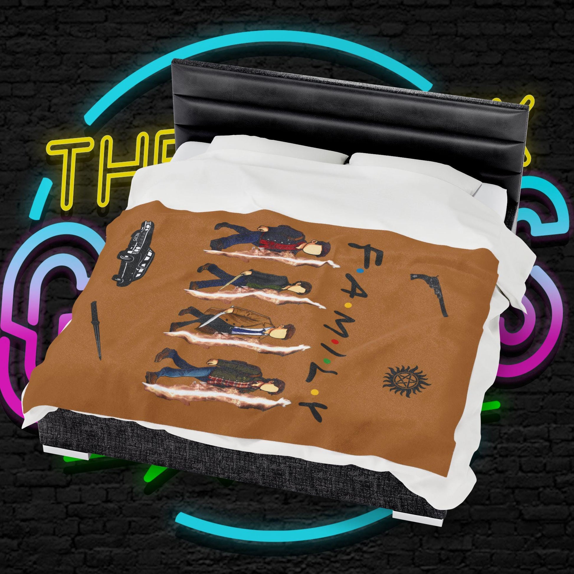 SPN Family Rift Travelers Blanket | Found Family Throw Blanket | Fan-Inspired TV Tribute | Light Brown Blanket (30x40, 50x60, 60x80)