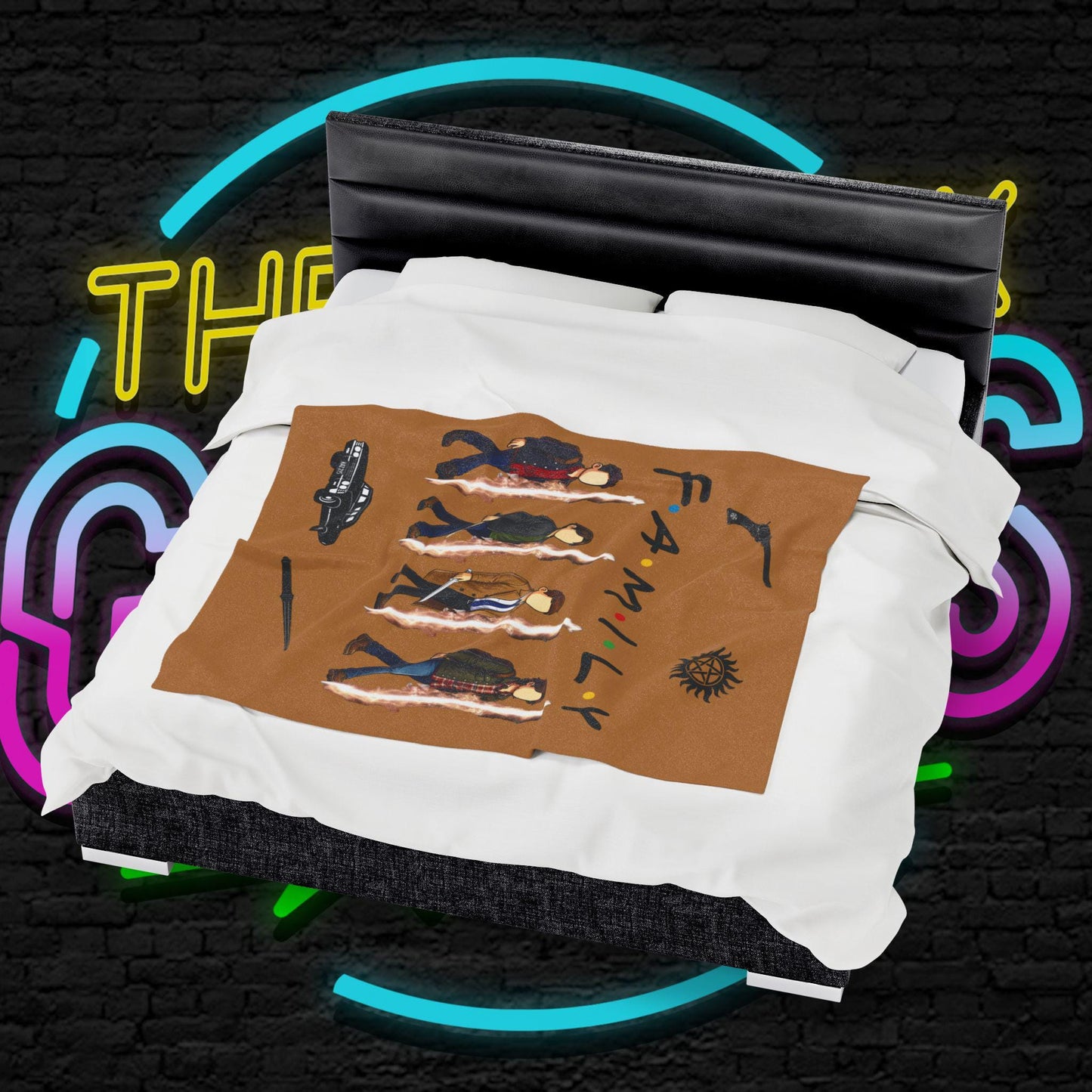 SPN Family Rift Travelers Blanket | Found Family Throw Blanket | Fan-Inspired TV Tribute | Light Brown Blanket (30x40, 50x60, 60x80)