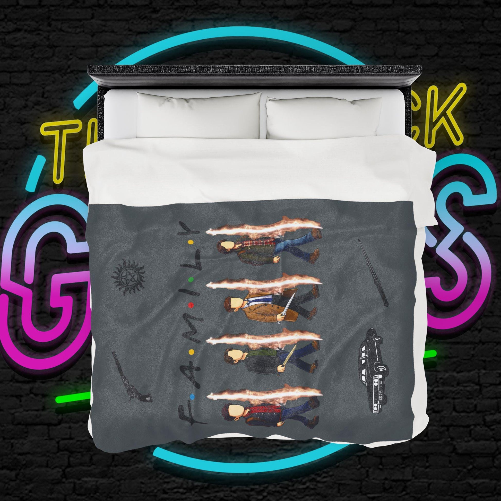 SPN Family Rift Travelers Blanket | Found Family Throw Blanket | Fan-Inspired TV Tribute | Dark Grey Blanket (30x40, 50x60, 60x80)