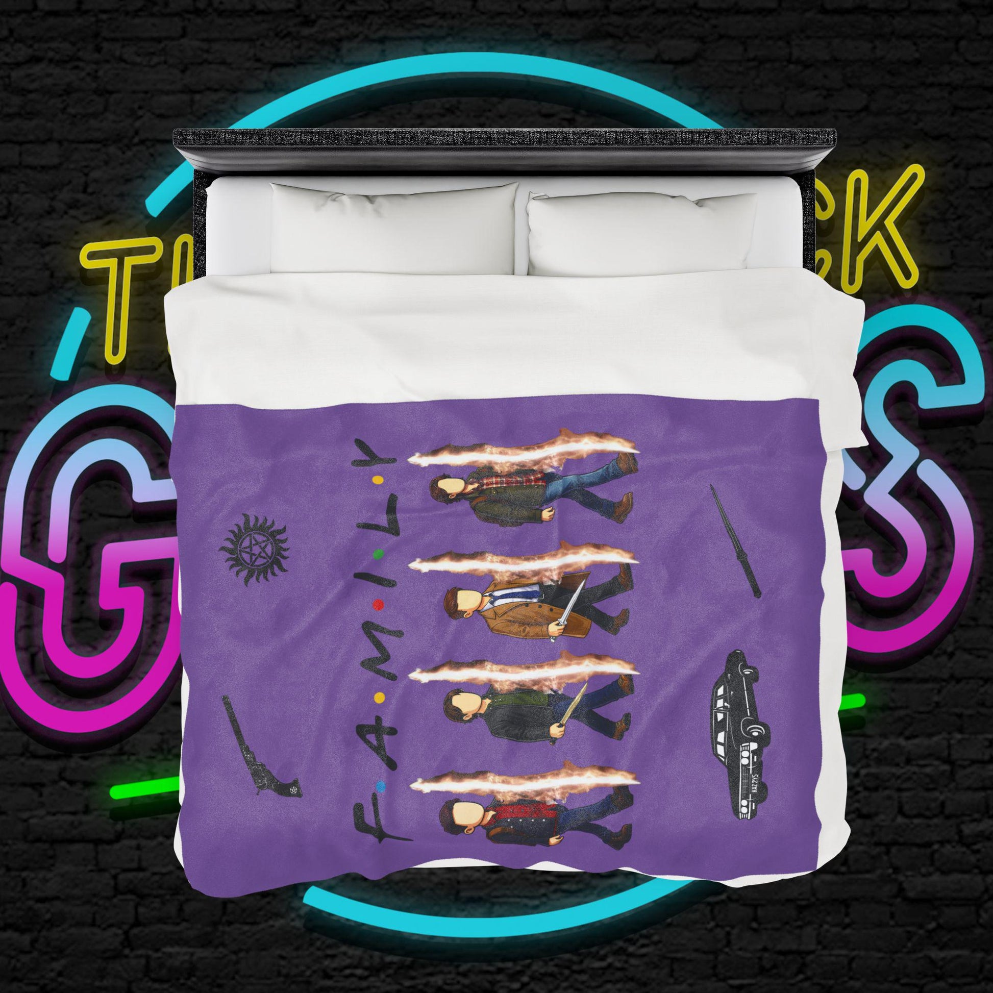 SPN Family Rift Travelers Blanket | Found Family Throw Blanket | Fan-Inspired TV Tribute | Light Purple Blanket (30x40, 50x60, 60x80)