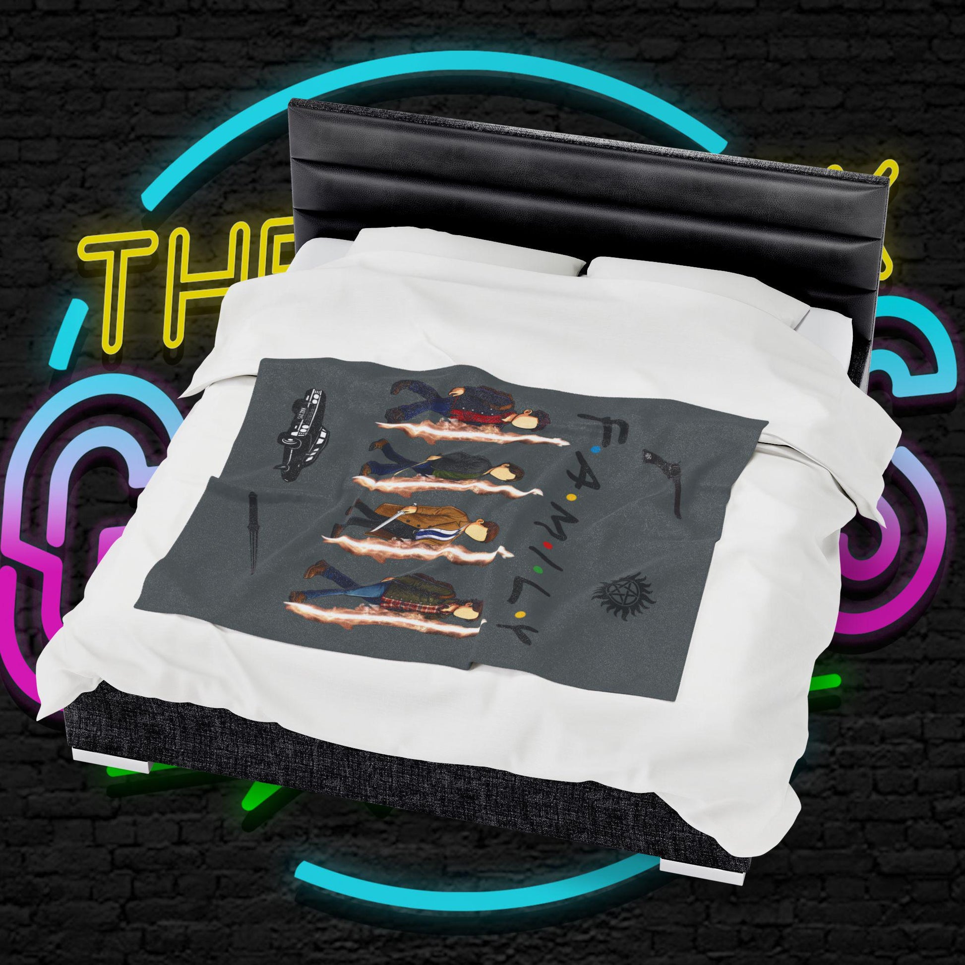 SPN Family Rift Travelers Blanket | Found Family Throw Blanket | Fan-Inspired TV Tribute | Dark Grey Blanket (30x40, 50x60, 60x80)