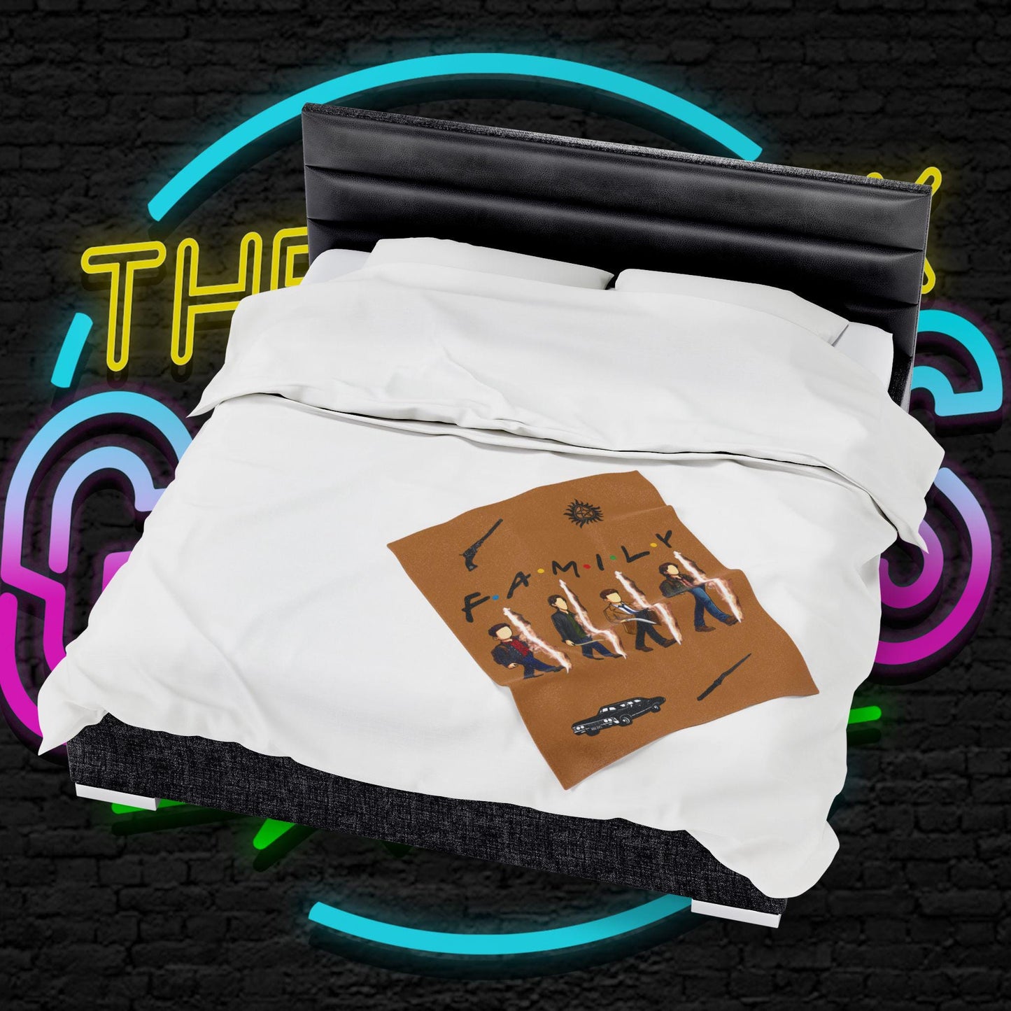 SPN Family Rift Travelers Blanket | Found Family Throw Blanket | Fan-Inspired TV Tribute | Light Brown Blanket (30x40, 50x60, 60x80)