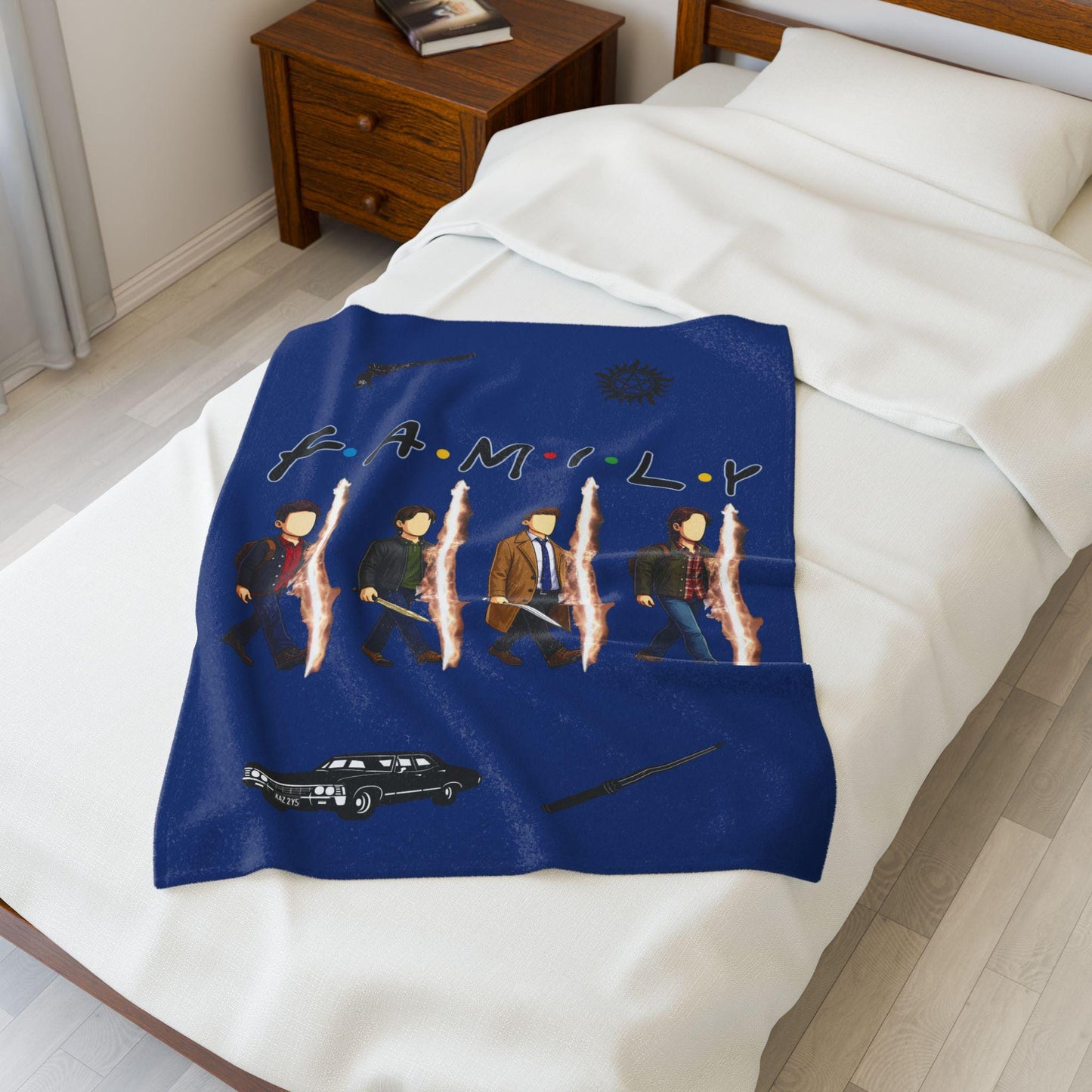 SPN Family Rift Travelers Blanket | Found Family Throw Blanket | Fan-Inspired TV Tribute | Dark Blue Blanket (30x40, 50x60, 60x80)
