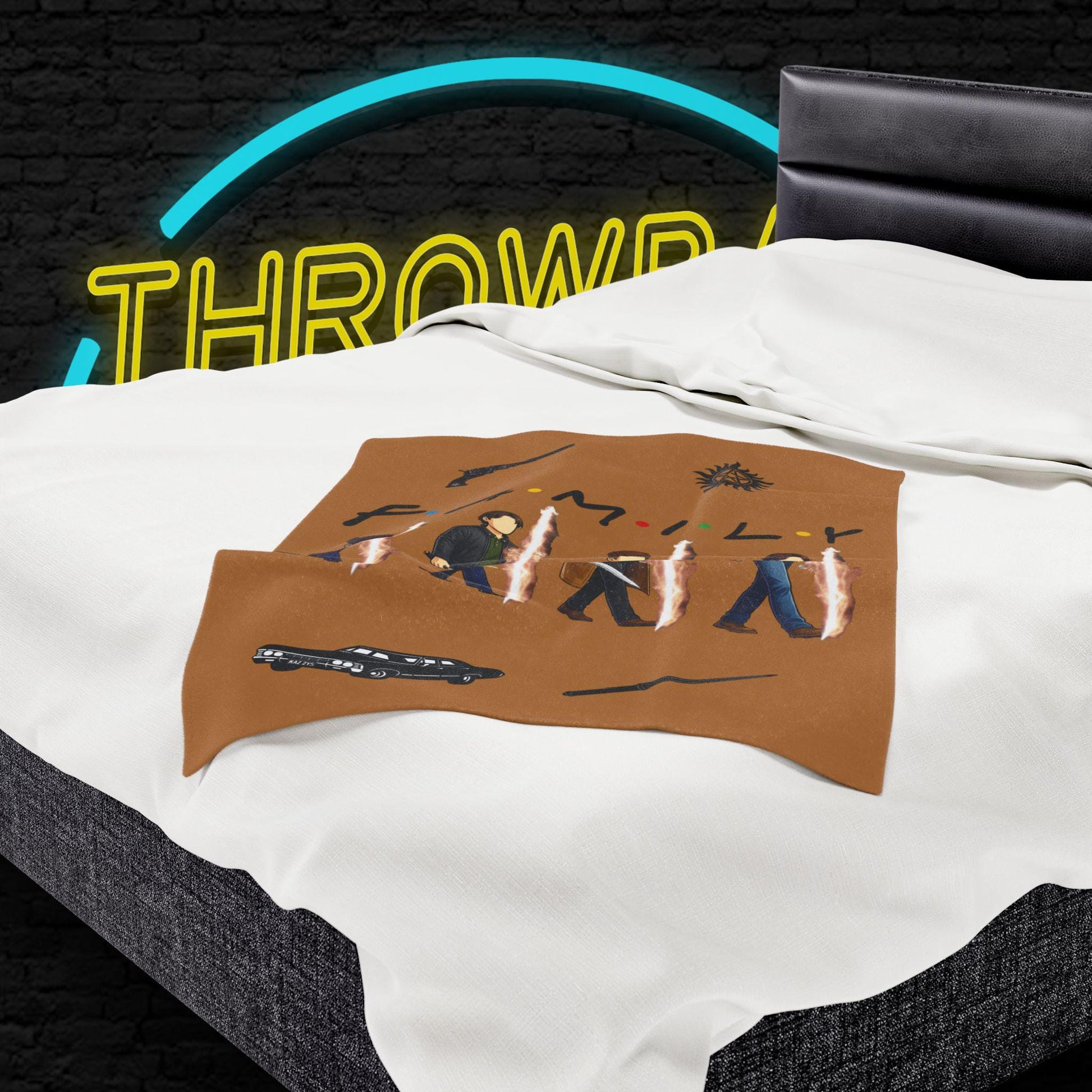 SPN Family Rift Travelers Blanket | Found Family Throw Blanket | Fan-Inspired TV Tribute | Light Brown Blanket (30x40, 50x60, 60x80)