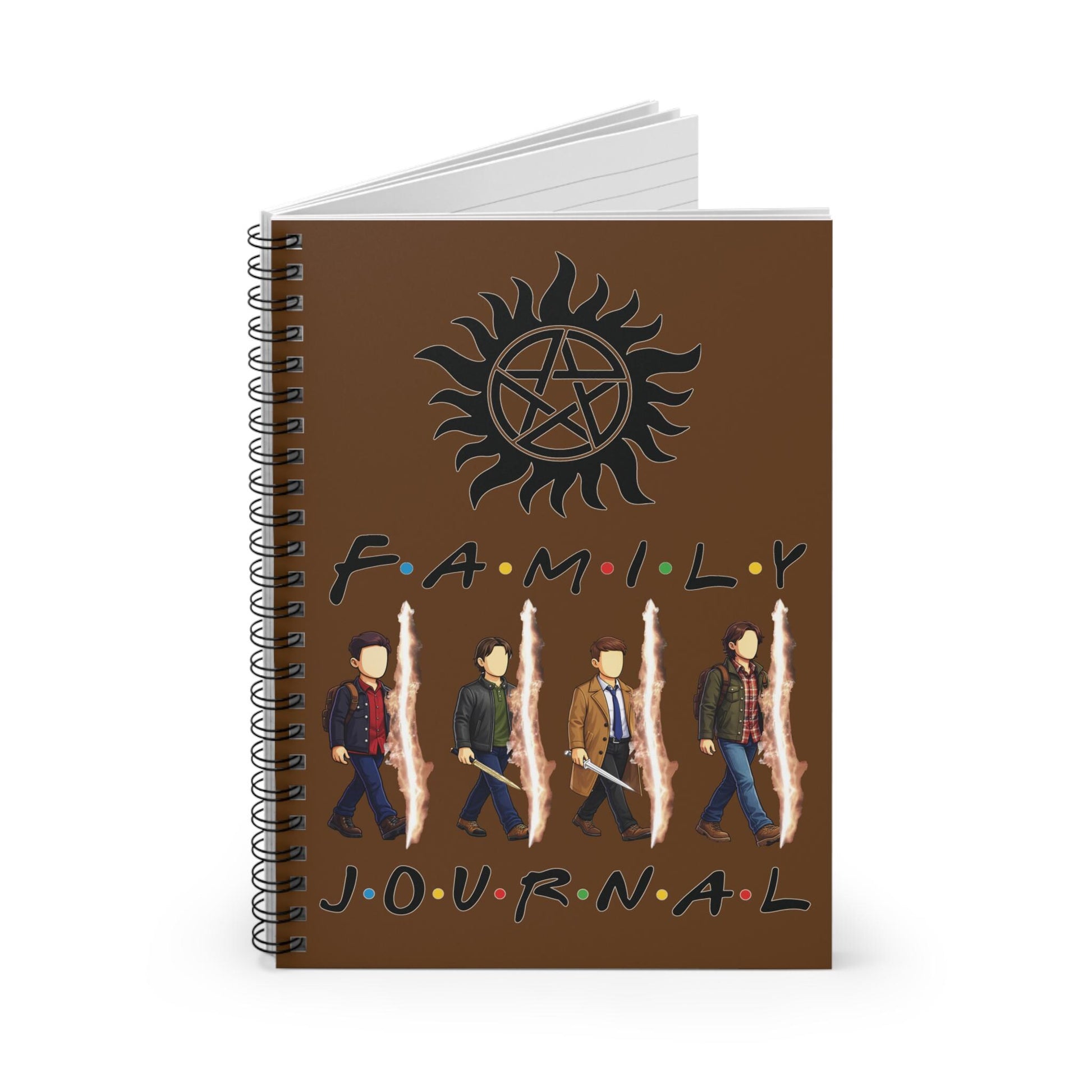 SPN Family Rift Travelers Spiral Journal | 6x8 Notebook | Found Family TV-Inspired | 118 Ruled Pages | Brown Cover