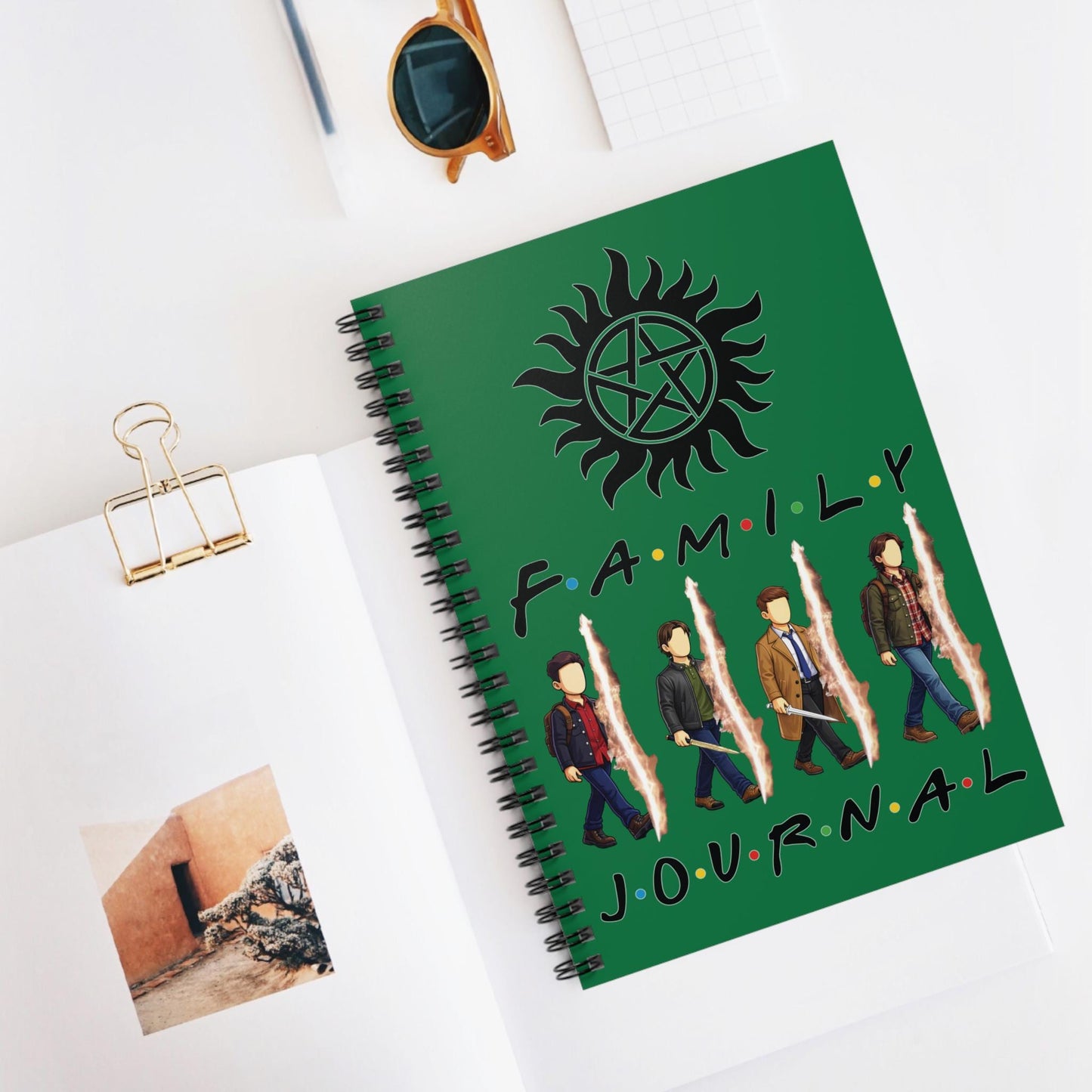 SPN Family Rift Travelers Spiral Journal | 6x8 Notebook | Found Family TV-Inspired | 118 Ruled Pages | Green Cover