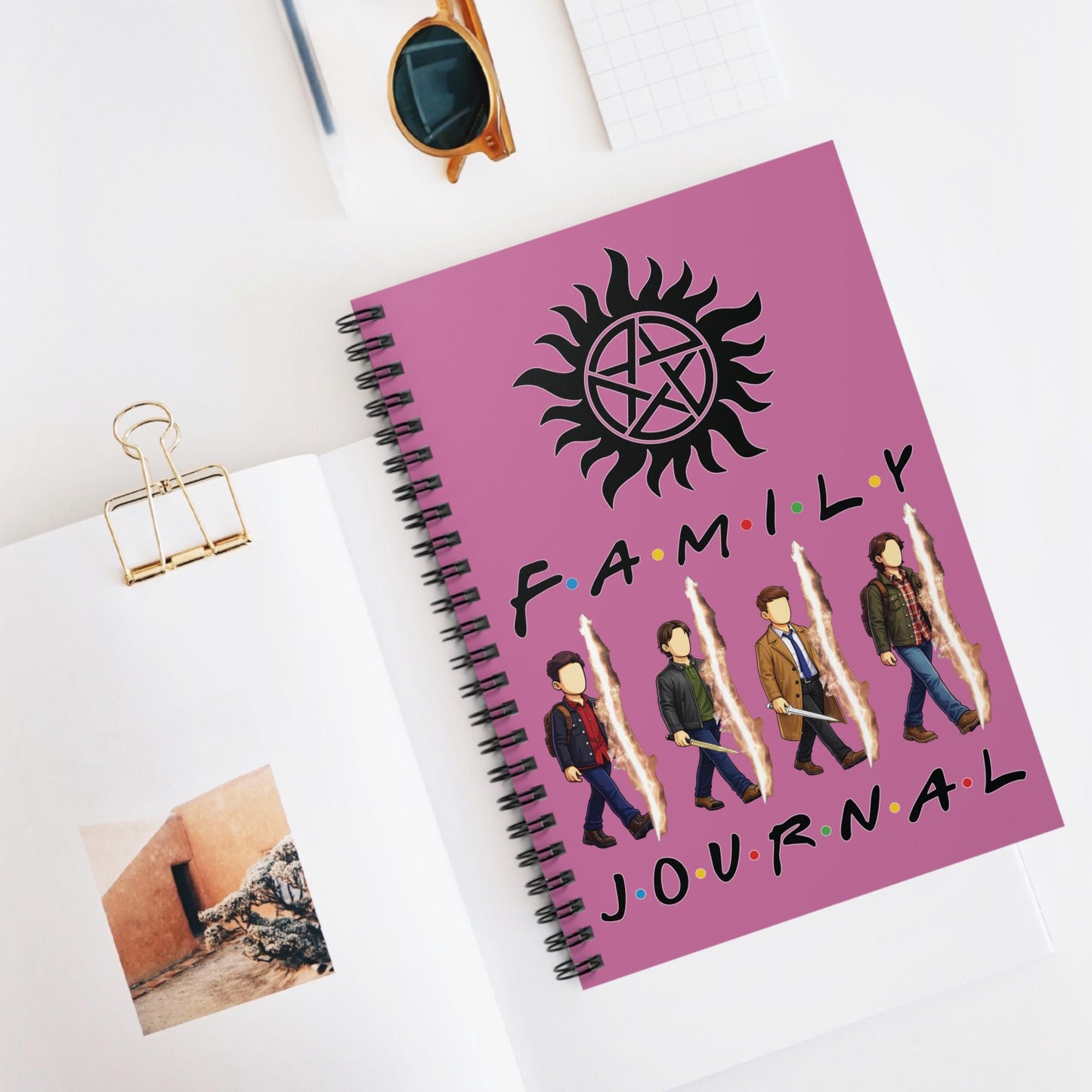 SPN Family Rift Travelers Spiral Journal | 6x8 Notebook | Found Family TV-Inspired | 118 Ruled Pages | Pink Cover